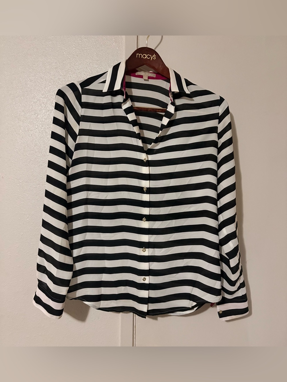 Banana Republic Black and White Striped Button-Down Long Sleeve Collared Shirt